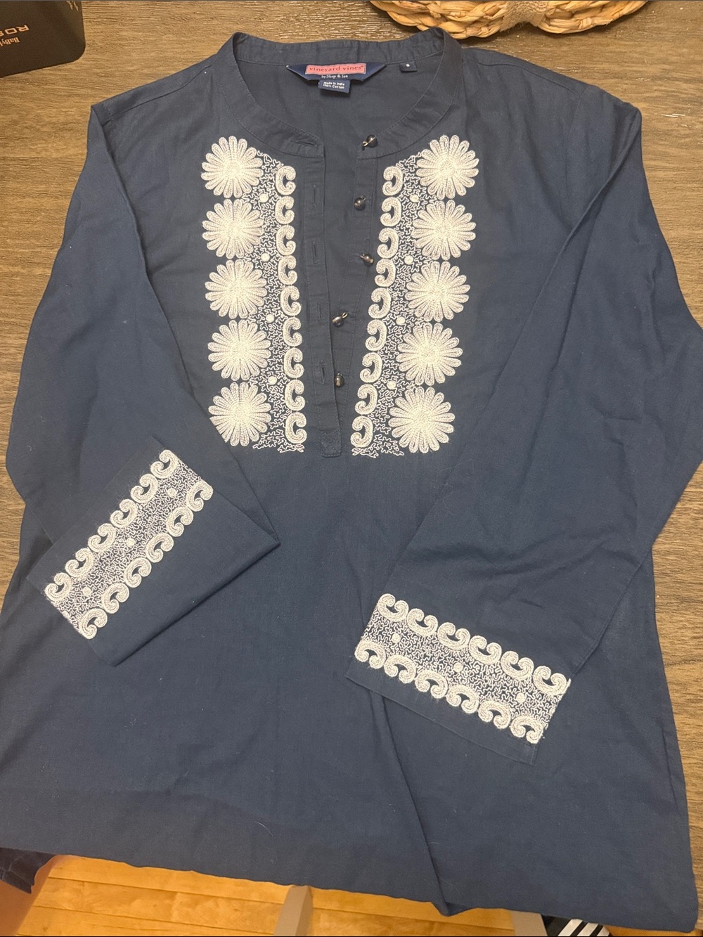 Vineyard Vines Navy Tunic with White Floral Embroidery